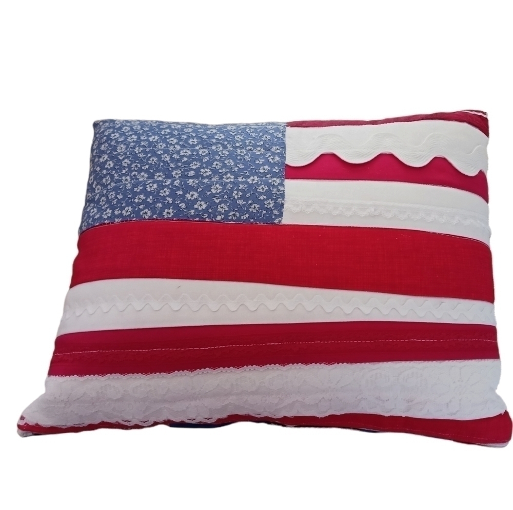 American Flag Inspired Red White and Blue Accent Pillow - Picture 5 of 8